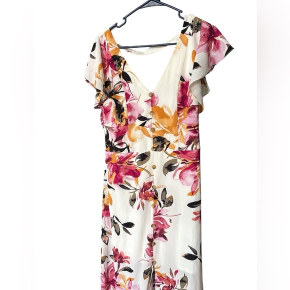 Iz Byer floral maxi dress-Size L- buttons, lined, slit - Picture 2 of 6